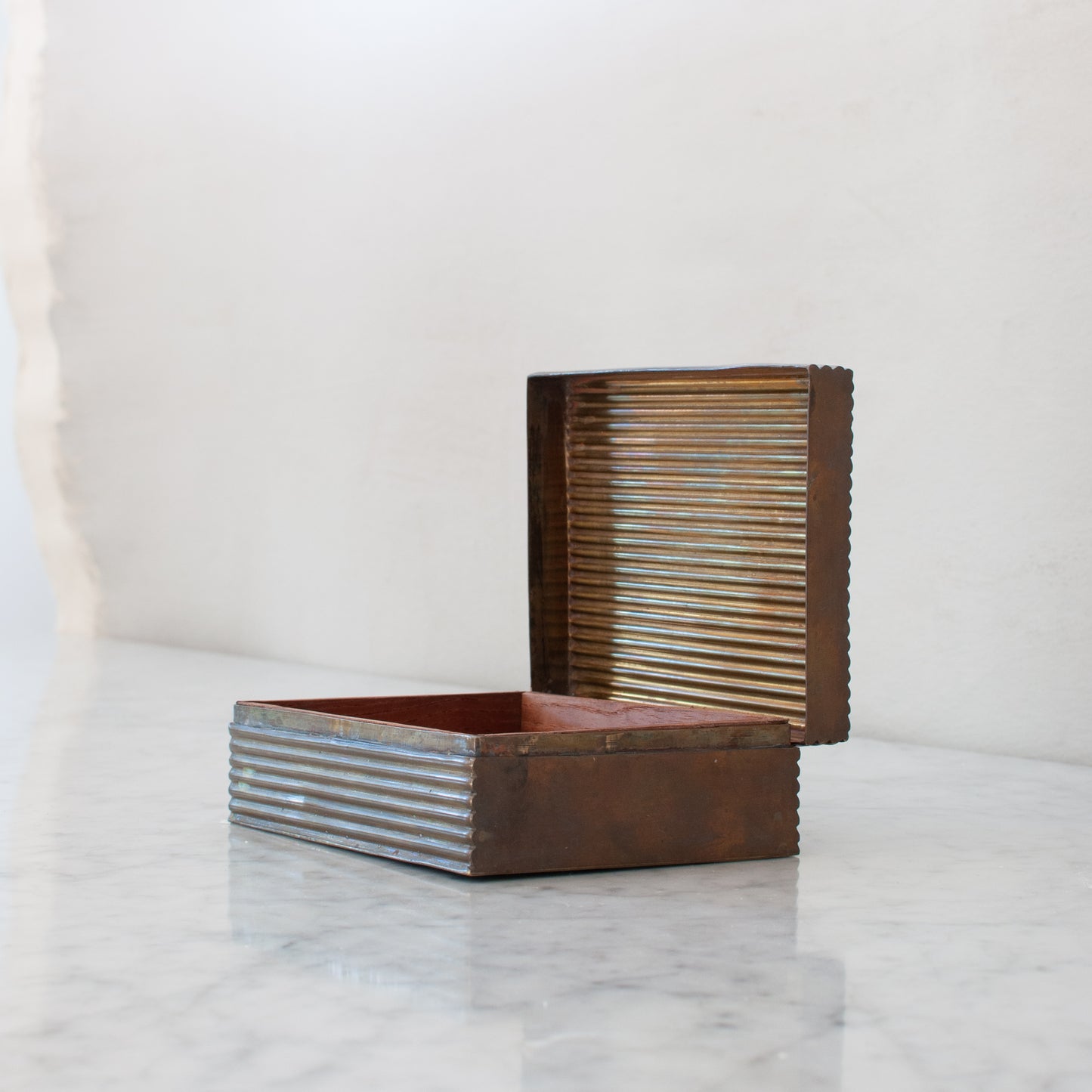 Vintage corrugated brass jewelry box