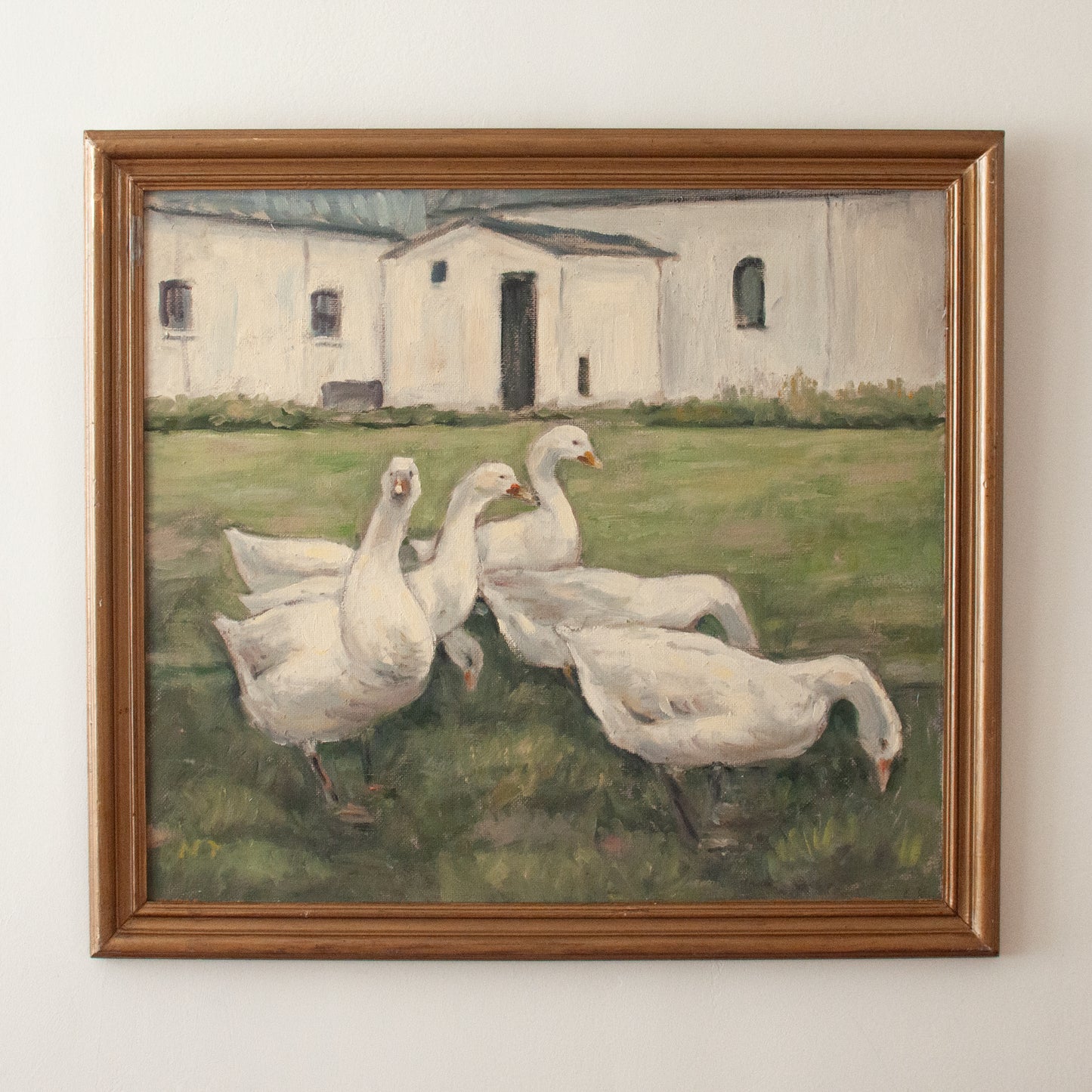 Vintage geese oil painting