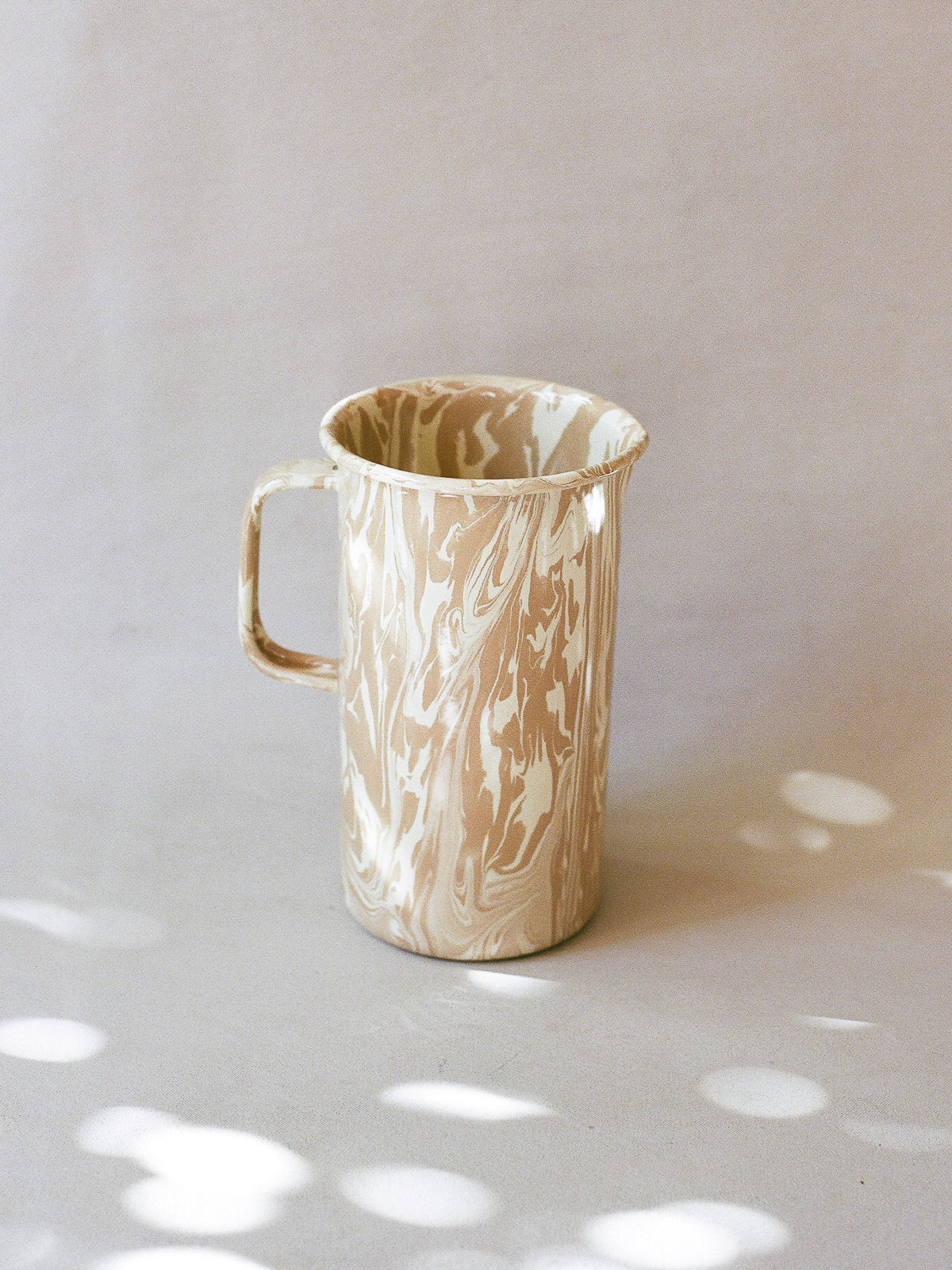 Cousin St. Marbled Enamel Pitcher, Cappuccino