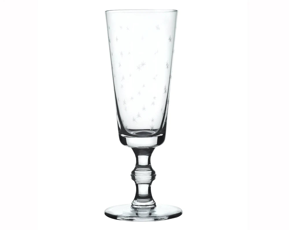 Crystal Champagne Flutes with Stars design, Set of 4