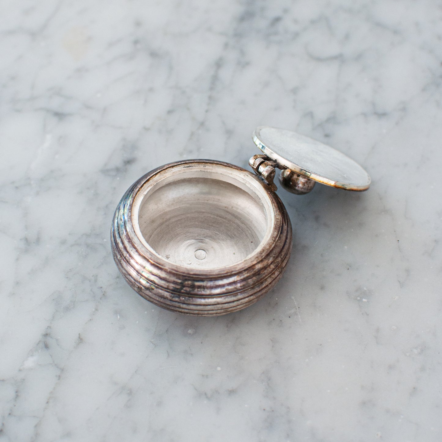 Vintage round silverplate pill box