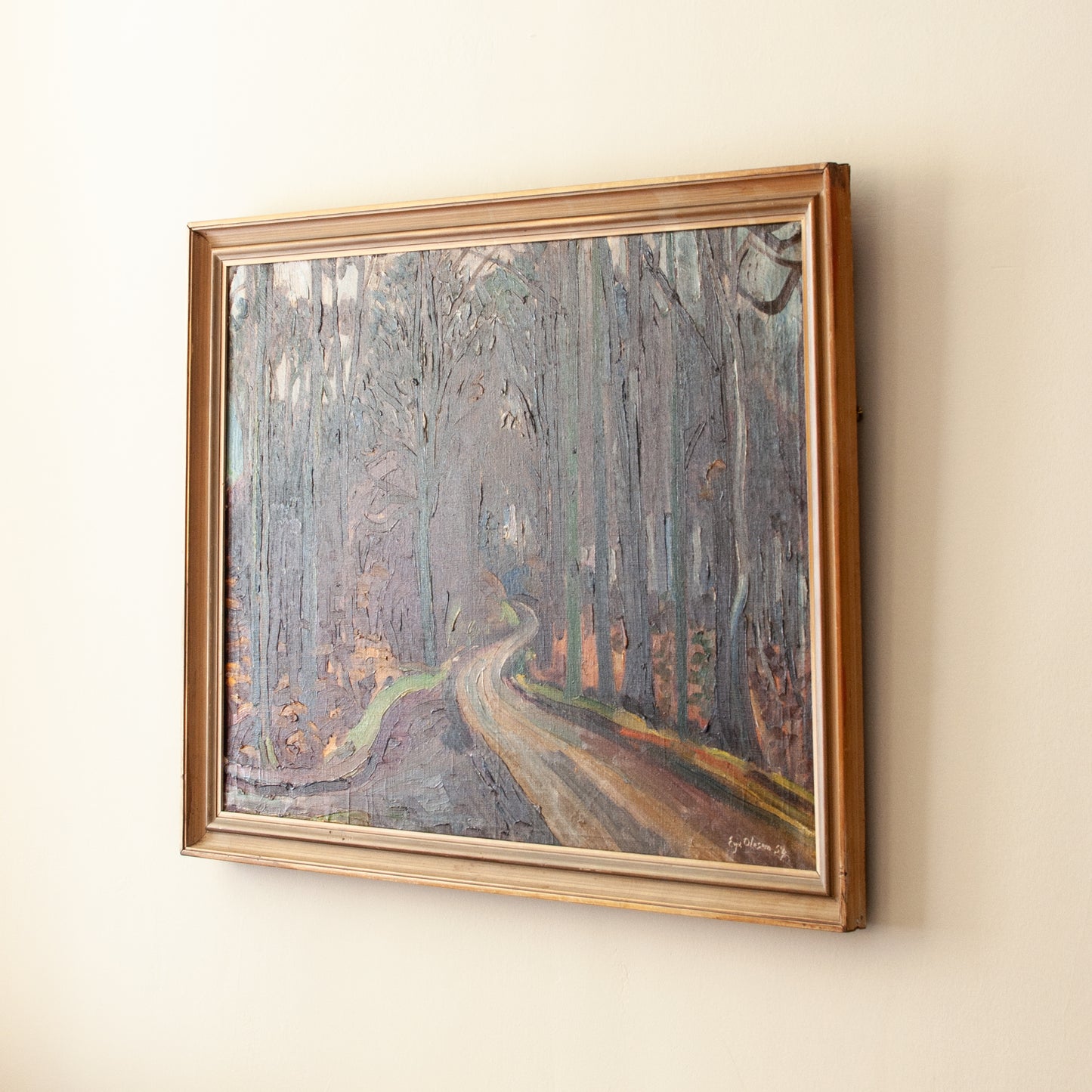 Vintage oil painting, forest road