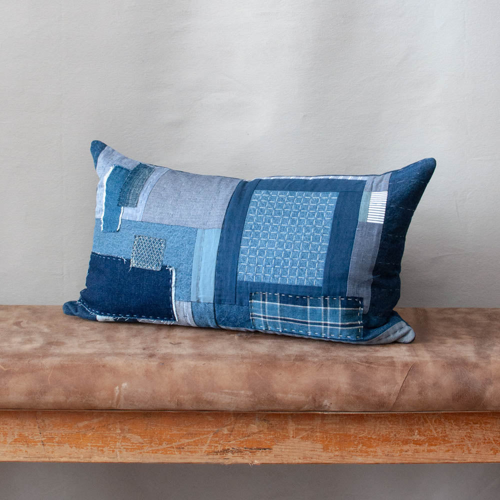 Denim patchwork pillow