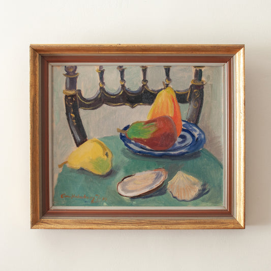 Vintage pear and oyster still life