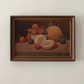 Antique melon, plum and pear still life