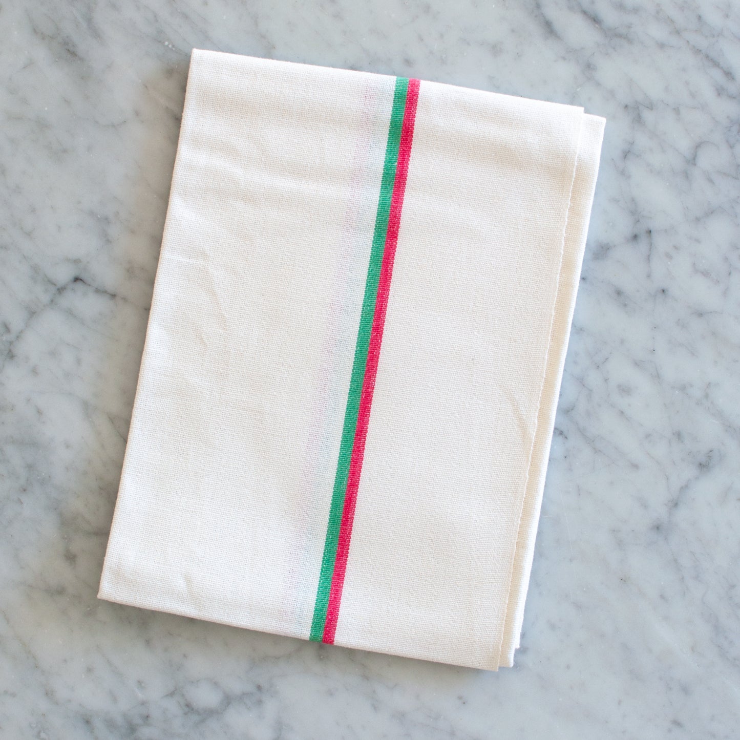 Vintage French dish towel, green and red stripe