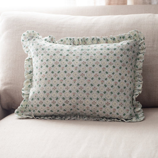 Block Print Ruffle Pillow, Spring Blooms