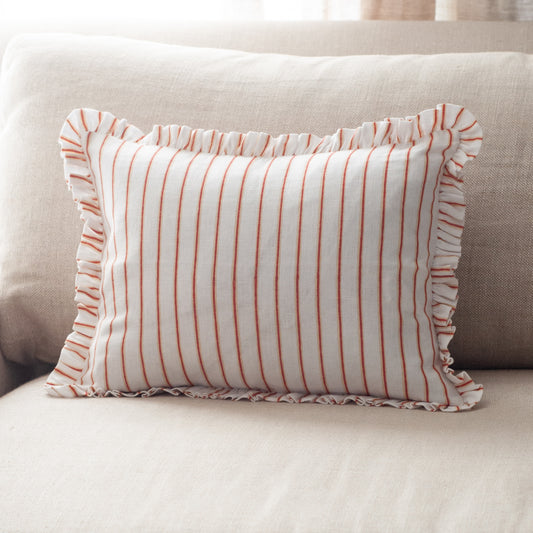 Block Print Ruffle Pillow, Ochre Stripe