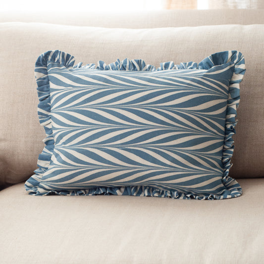 Marbled Ruffle Pillow, Blue