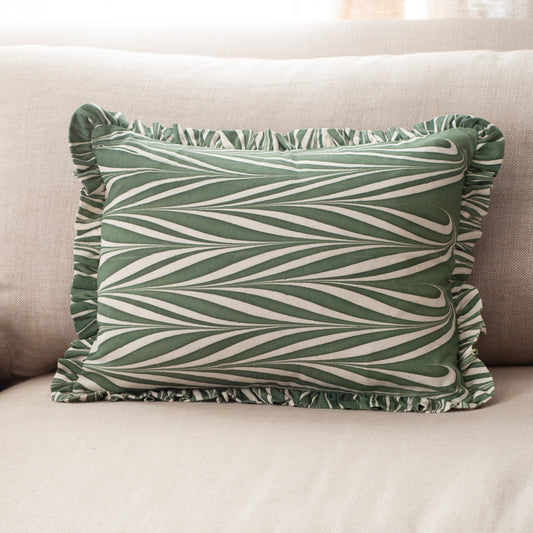 Marbled Ruffle Pillow, Green
