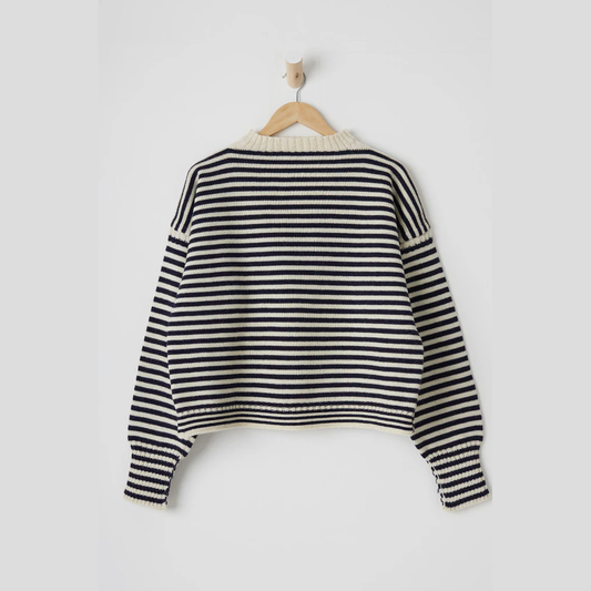 Le Tricoteur, Cropped Guernsey in Aran & Navy Stripe