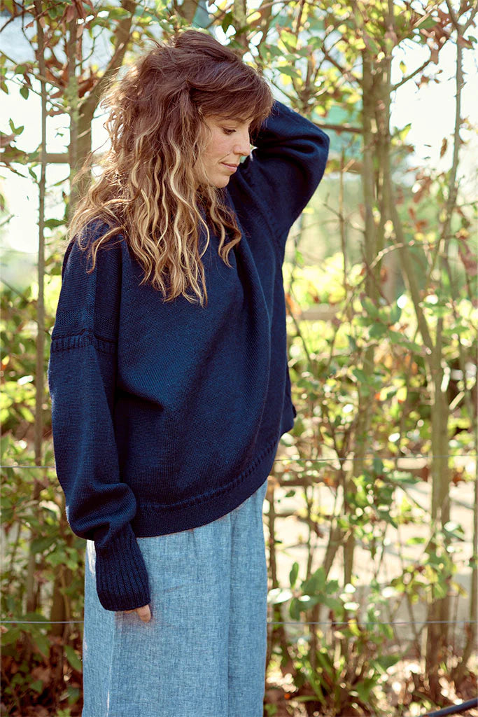Cropped Guernsey in Navy by Le Tricoteur