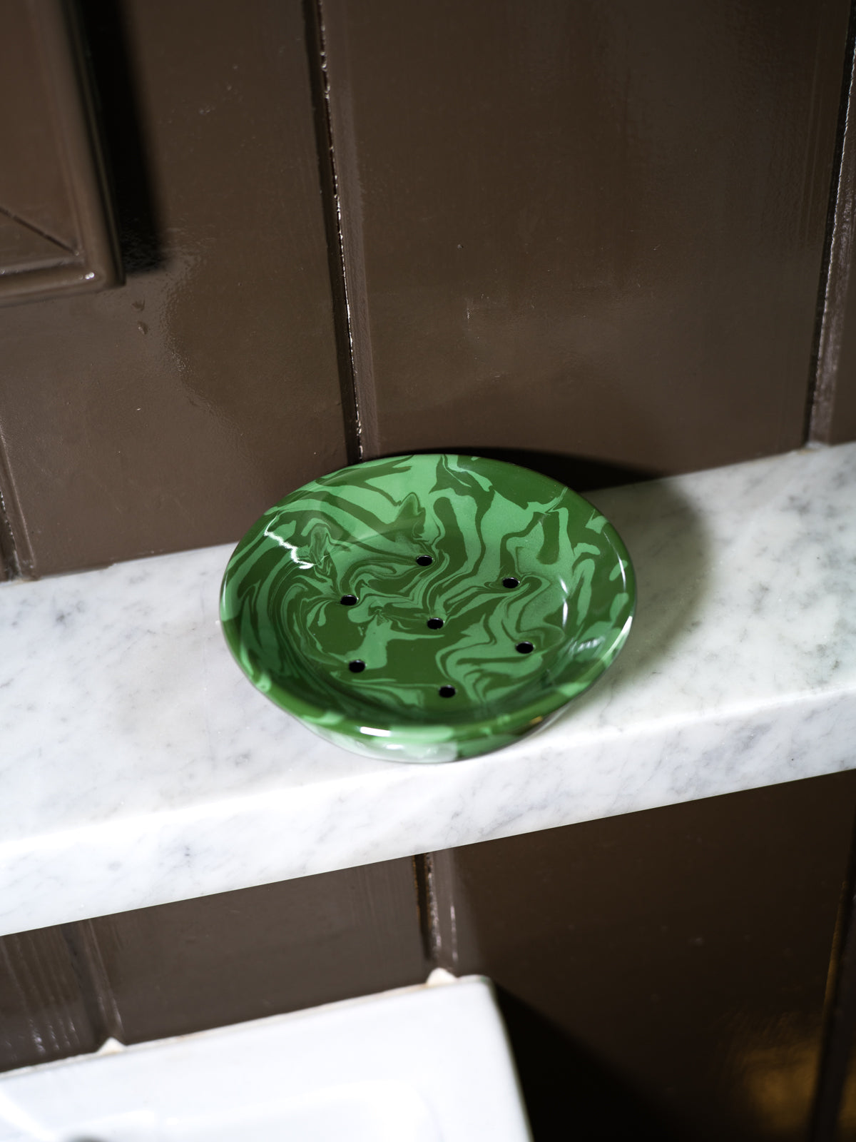 Cousin St. Marbled Enamel Soap Dish, Seaweed